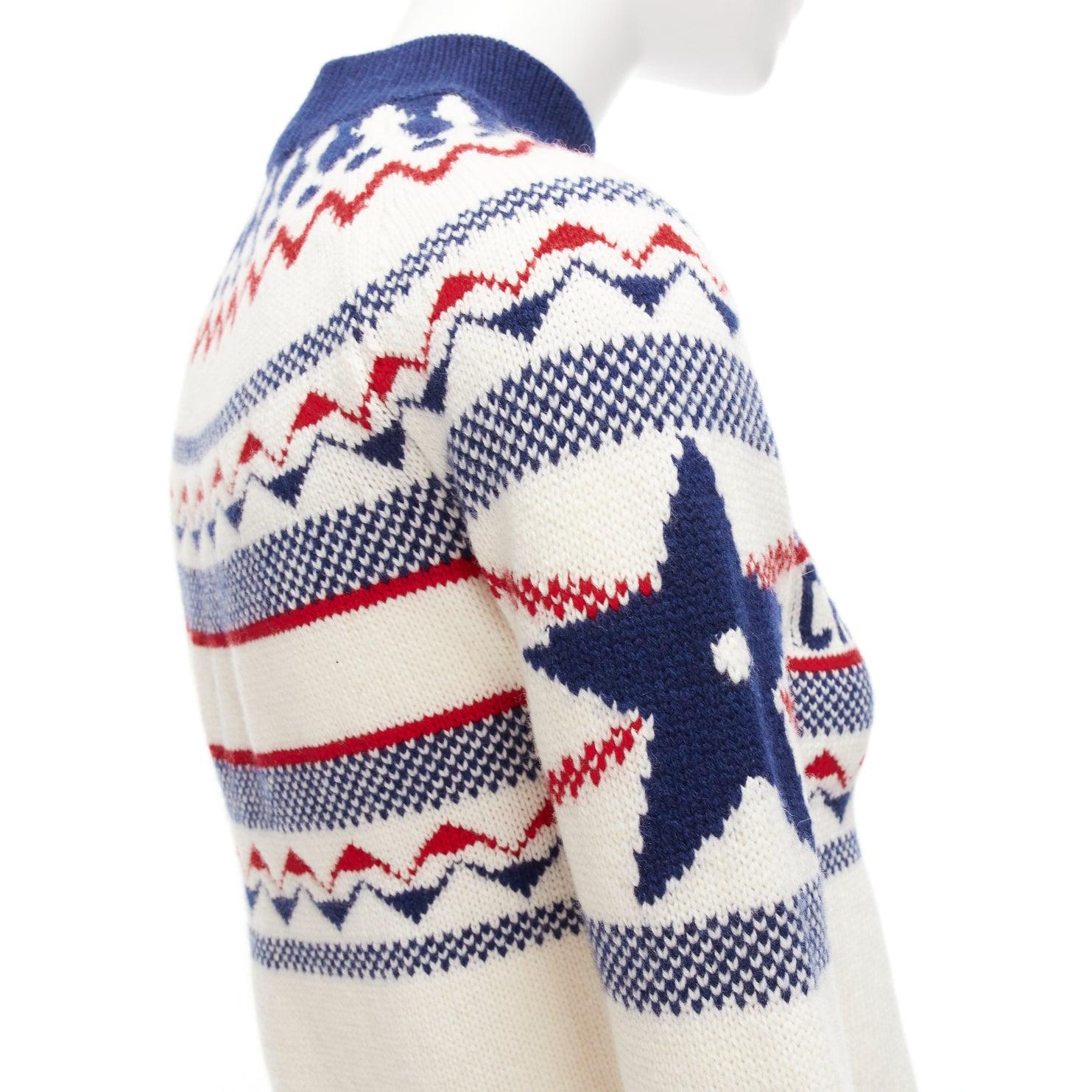 CHRISTIAN DIOR Dioralps cream wool cashmere logo star fairisle sweater FR34 XS For Sale 3