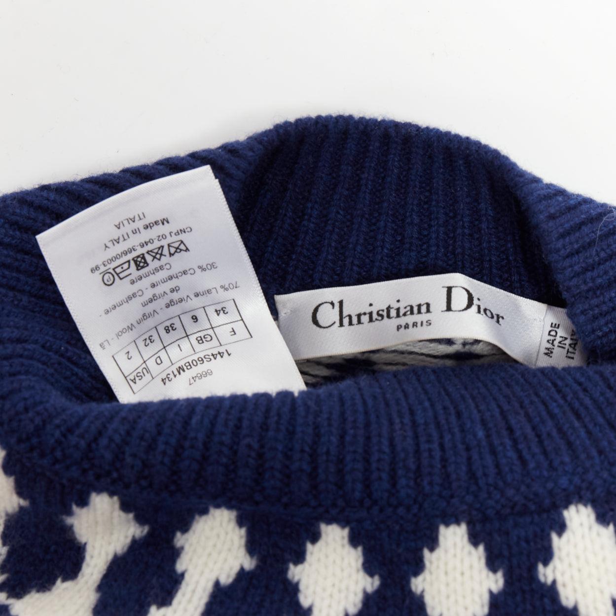 CHRISTIAN DIOR Dioralps cream wool cashmere logo star fairisle sweater FR34 XS For Sale 4