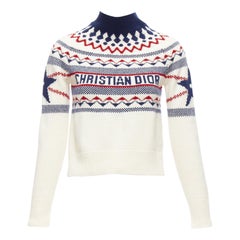 CHRISTIAN DIOR Dioralps cream wool cashmere logo star fairisle sweater FR34 XS
