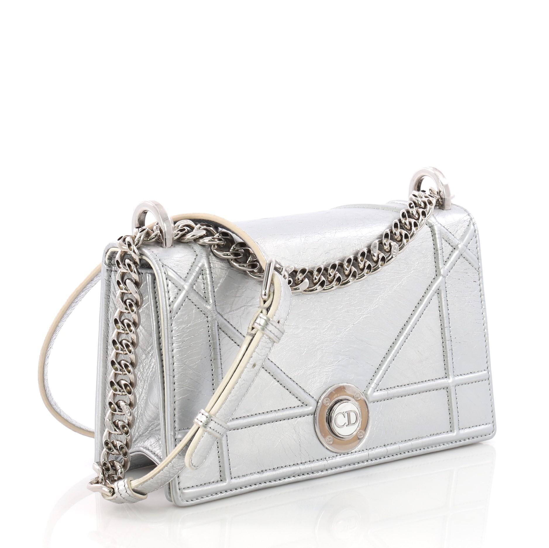 Gray Christian Dior Diorama Clasp Flap Bag Crinkled Lambskin Small
