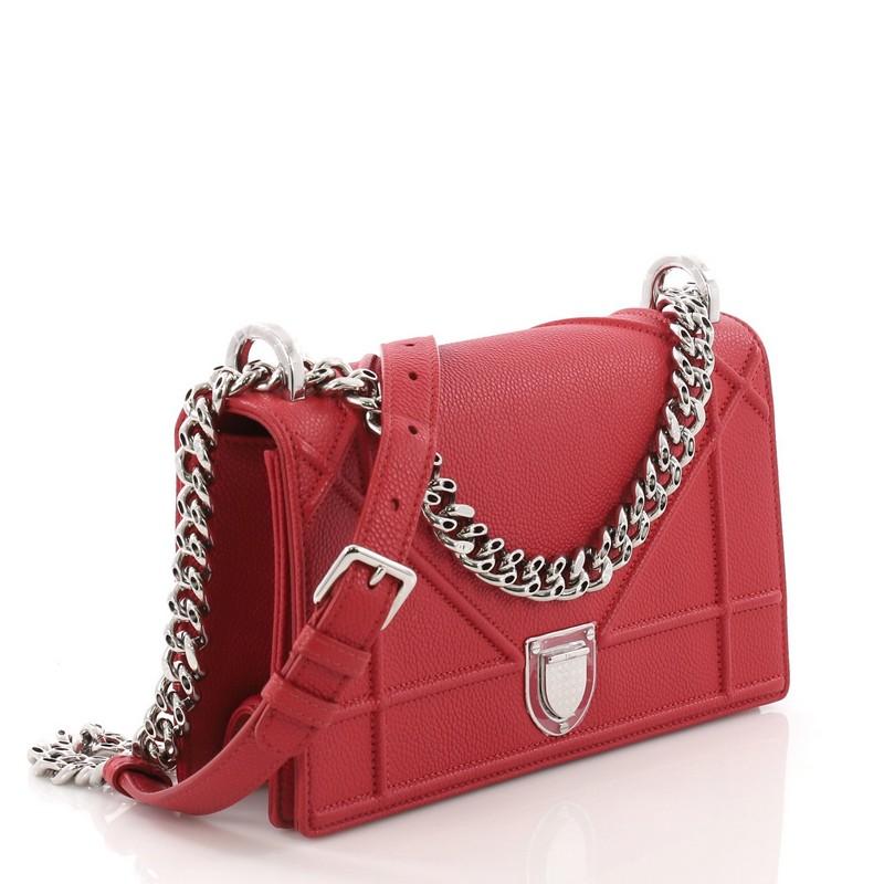 Red Christian Dior Diorama Flap Bag Grained Calfskin Small