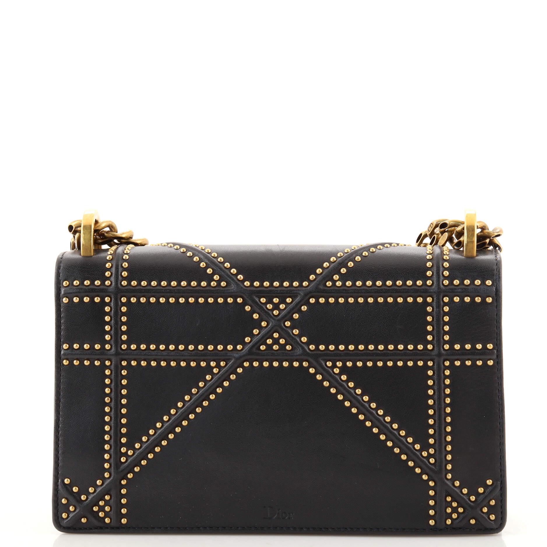 Black Christian Dior Diorama Flap Bag Studded Leather Small