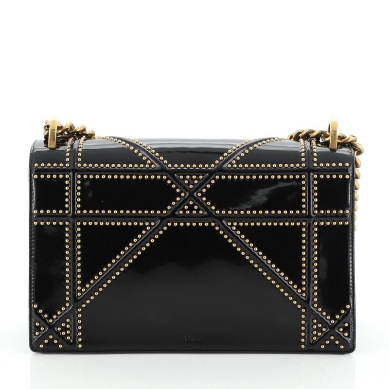 Black Christian Dior Diorama Flap Bag Studded Patent Medium