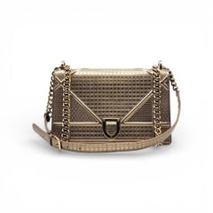 Christian Dior Diorama Leather Metallic Gold Chain Shoulder Flap Bag