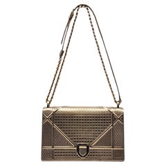 Christian Dior Diorama Leather Metallic Gold Chain Shoulder Flap Bag