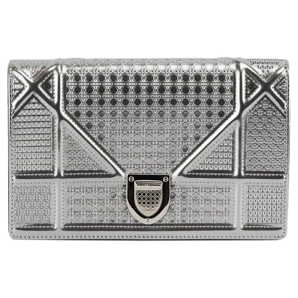 Christian Dior Diorama Micro Cannage Metallic Leather Wallet On Chain Bag