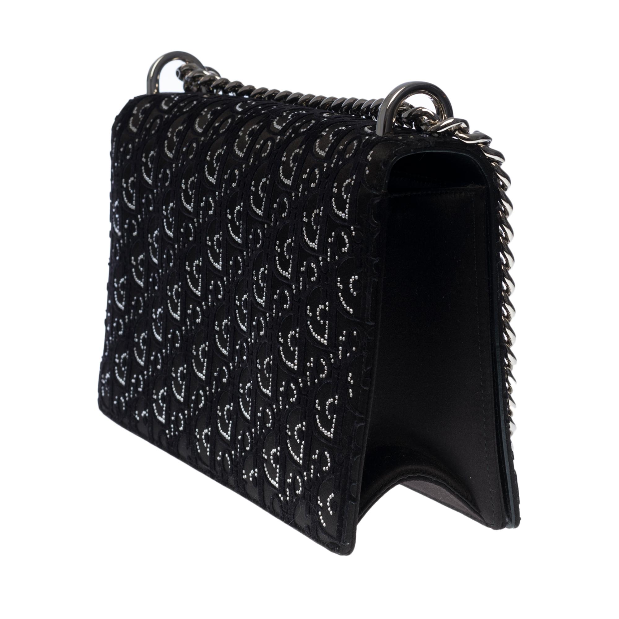 Christian Dior Diorama Shoulder bag in black velvet and crystals, SHW In Excellent Condition In Paris, IDF