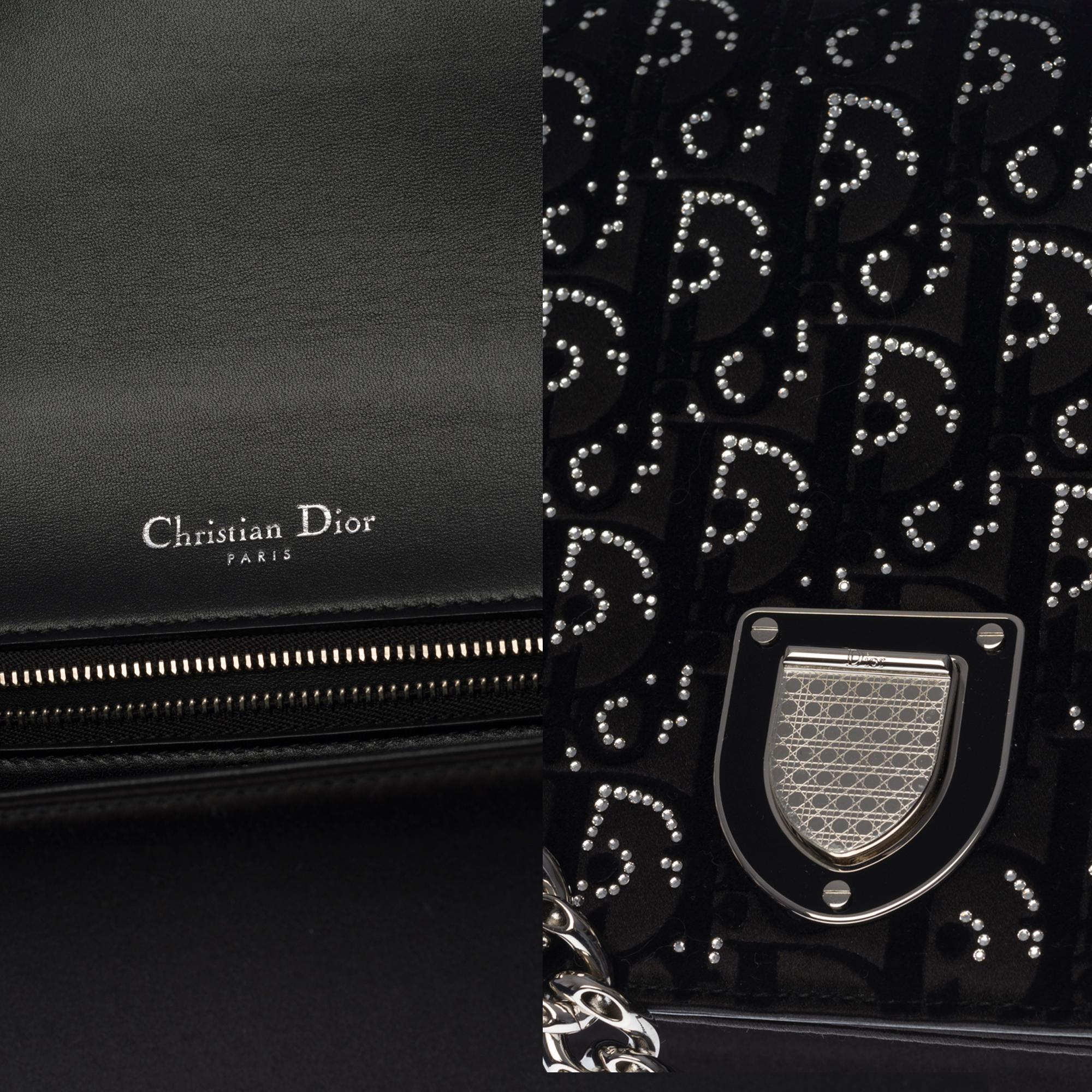 Women's Christian Dior Diorama Shoulder bag in black velvet and crystals, SHW