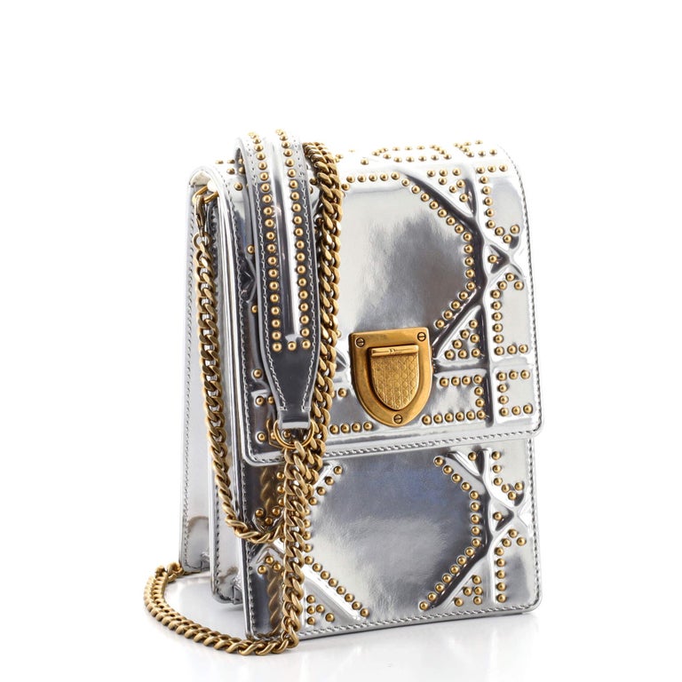 Christian Dior Diorama Vertical Clutch on Chain Studded Metallic