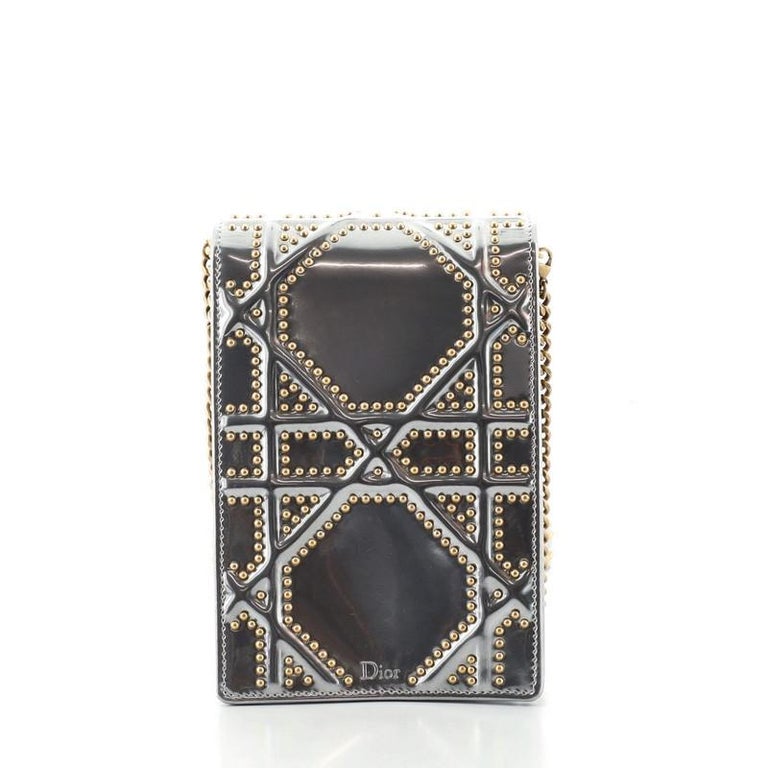 Christian Dior Diorama Vertical Clutch on Chain Studded Metallic