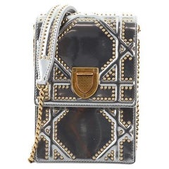 Christian Dior  Diorama Vertical Clutch on Chain Studded Metallic Leather