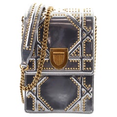 Christian Dior Diorama Vertical Clutch on Chain Studded Metallic Leather