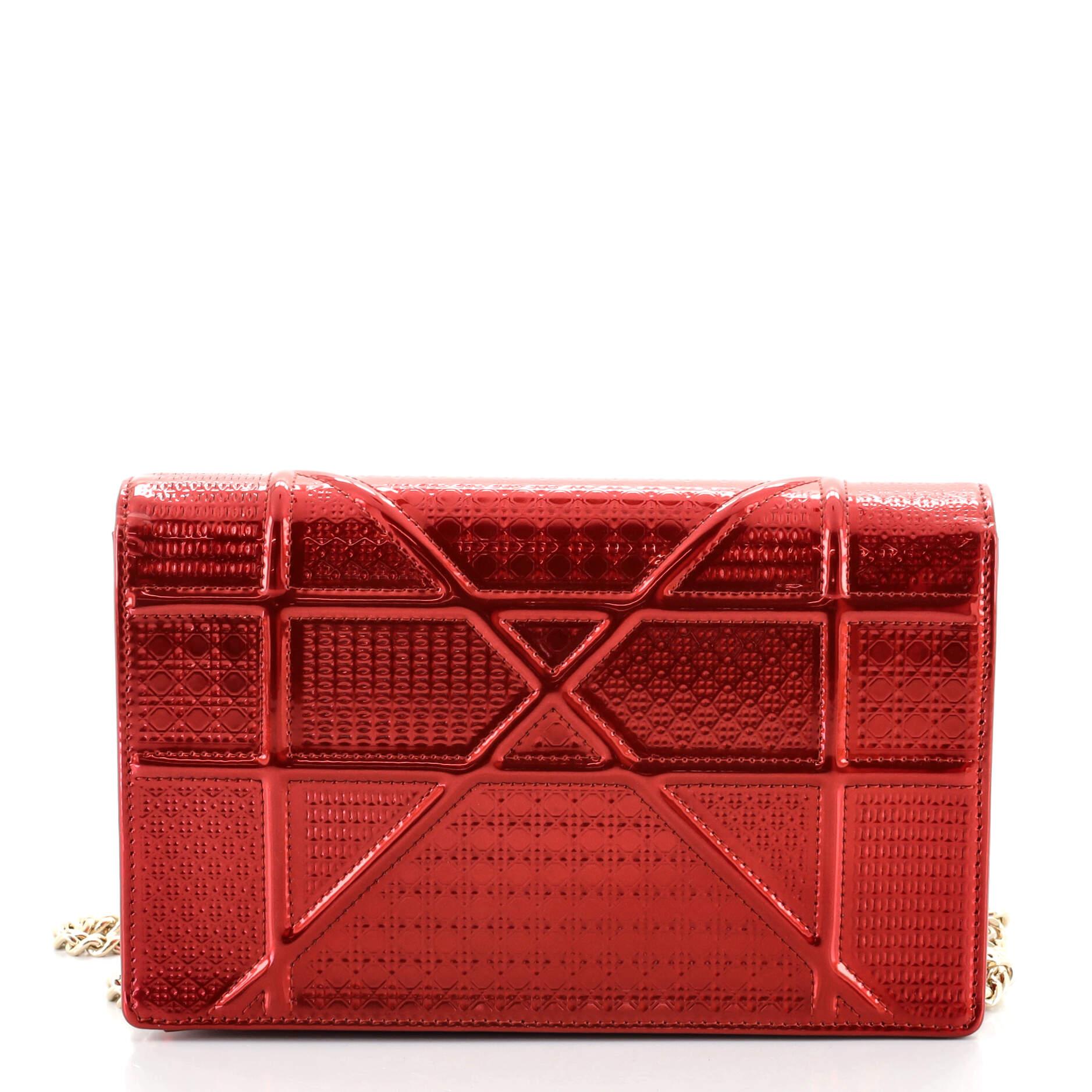 Red Christian Dior Diorama Wallet on Chain Cannage Embossed Calfskin