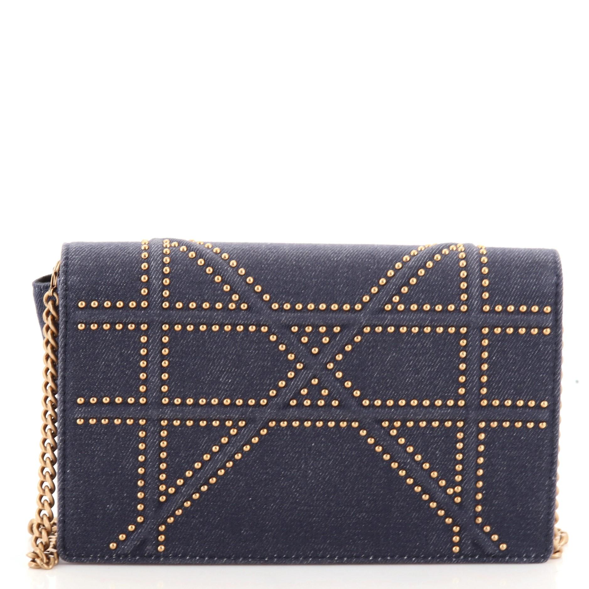 Christian Dior Diorama Wallet on Chain Cannage Studded Denim In Good Condition In NY, NY