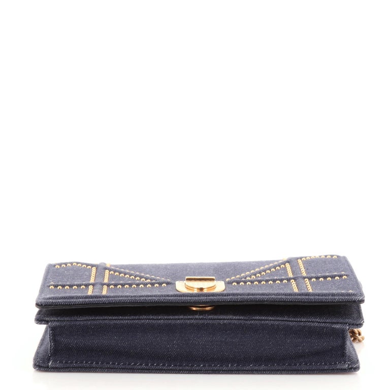 Christian Dior Diorama Wallet on Chain Cannage Studded Denim at 1stDibs
