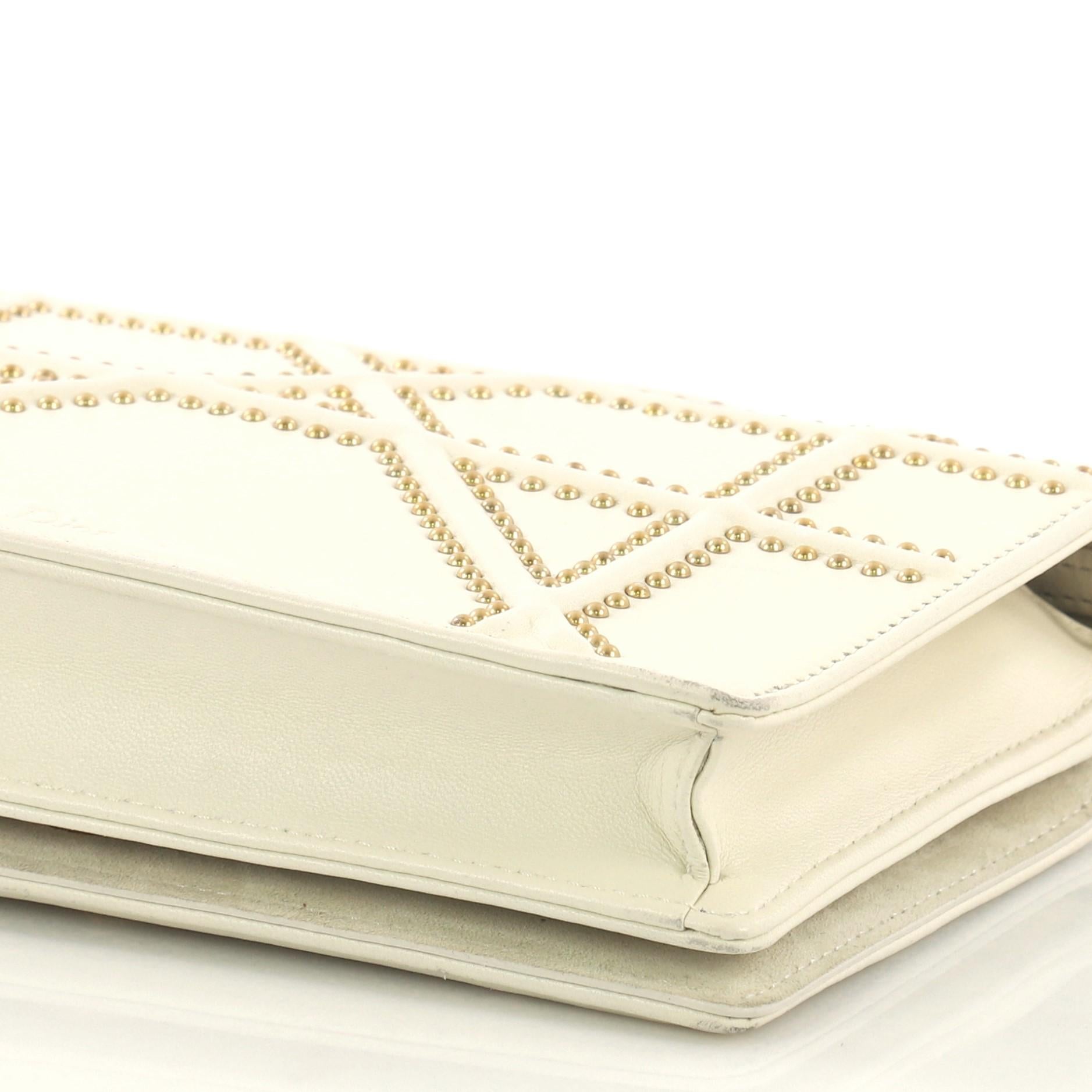 Beige Christian Dior Diorama Wallet on Chain Studded Leather