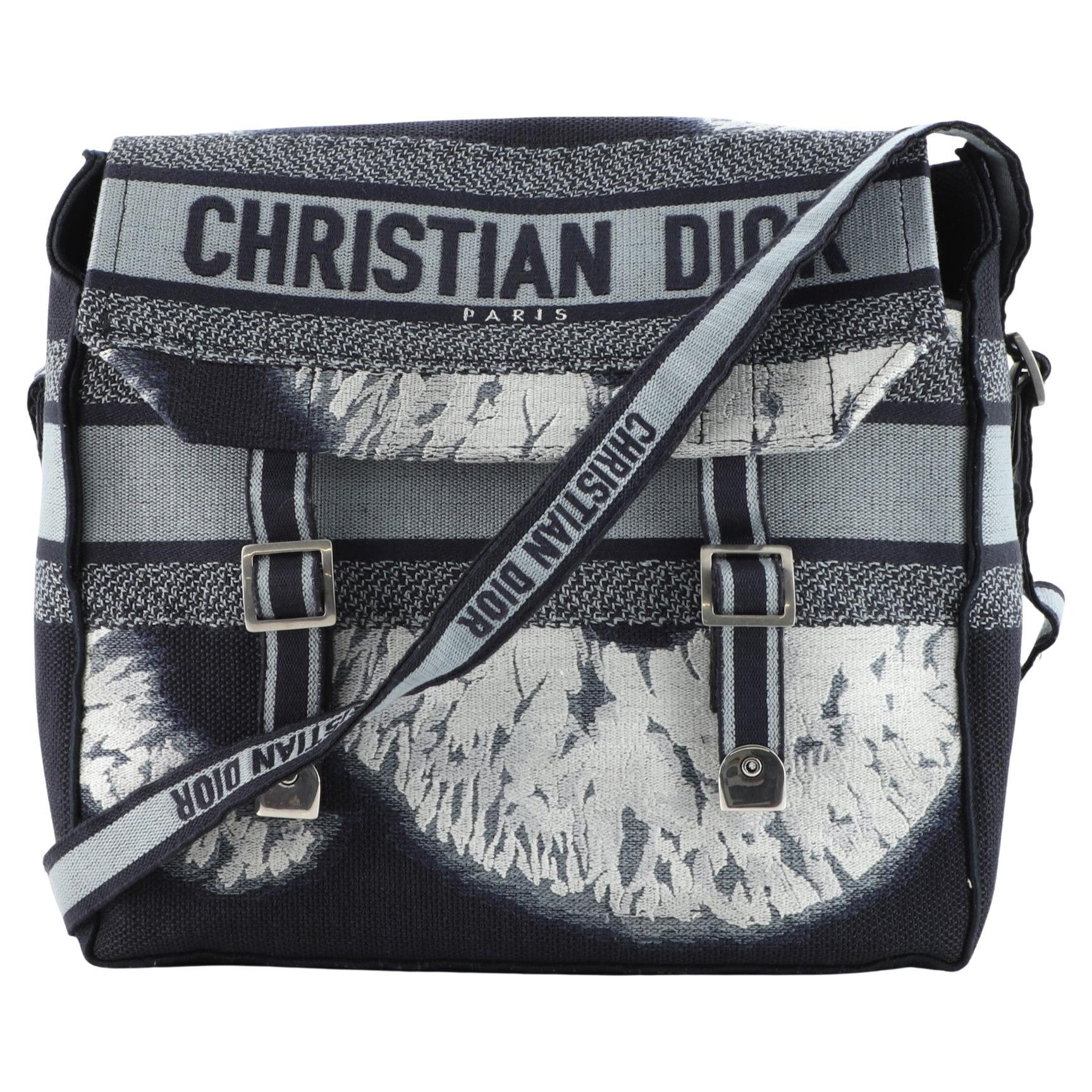 Christian Dior Diorcamp Messenger Bag Oblique Embroidery Navy Blue