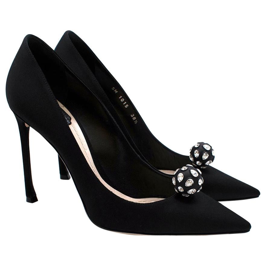 Christian Dior Dioressence Black Satin Crystal Pumps - Size 38.5