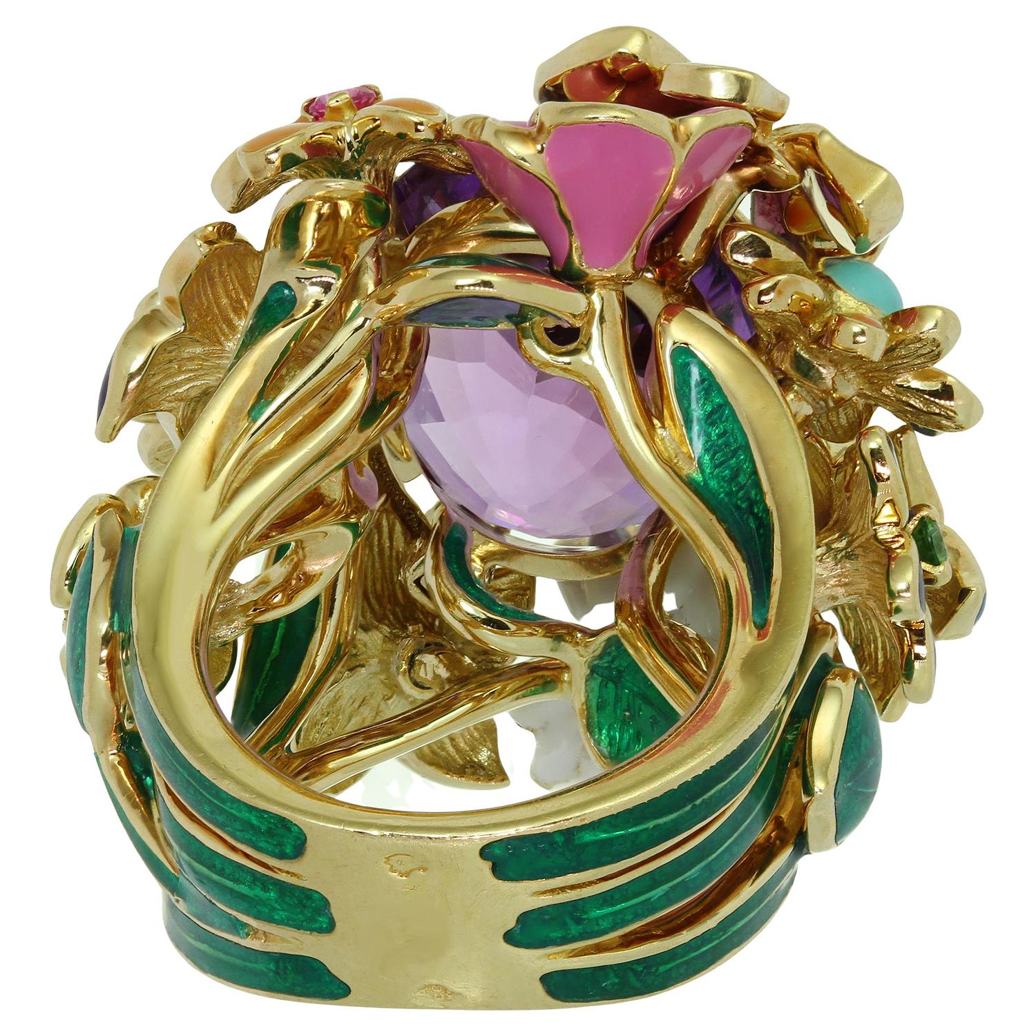 Women's CHRISTIAN DIOR Diorette Amethyst Diamond Gemstone Yellow Gold Large Ring For Sale