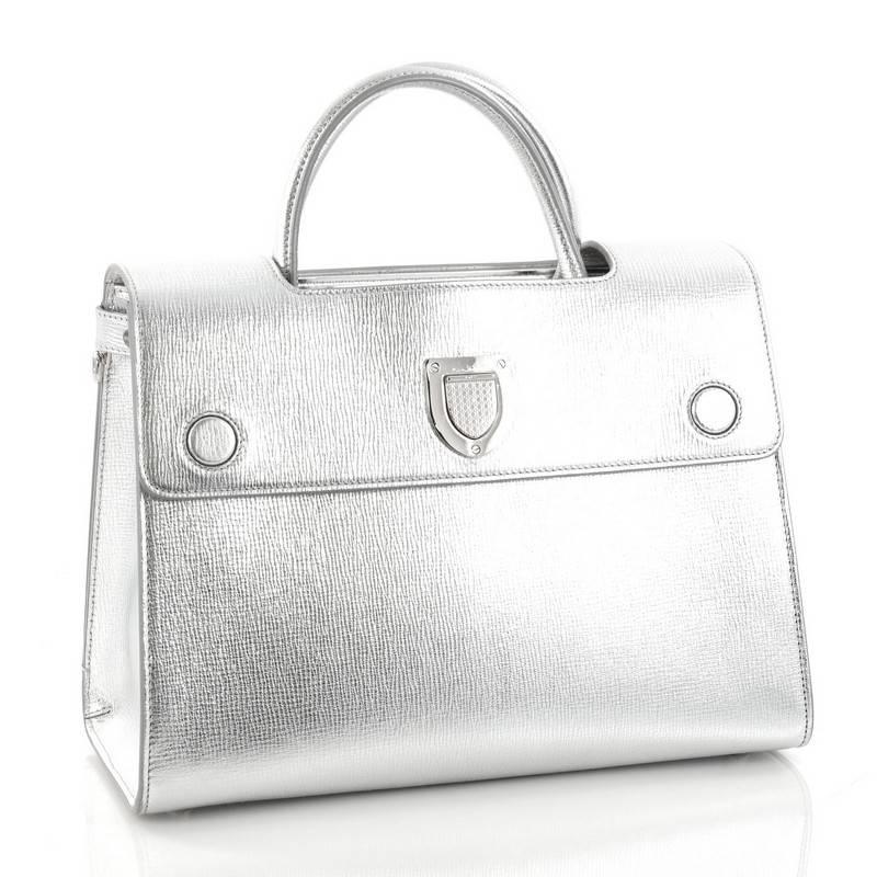 Gray Christian Dior Diorever Top Handle Bag Leather Medium