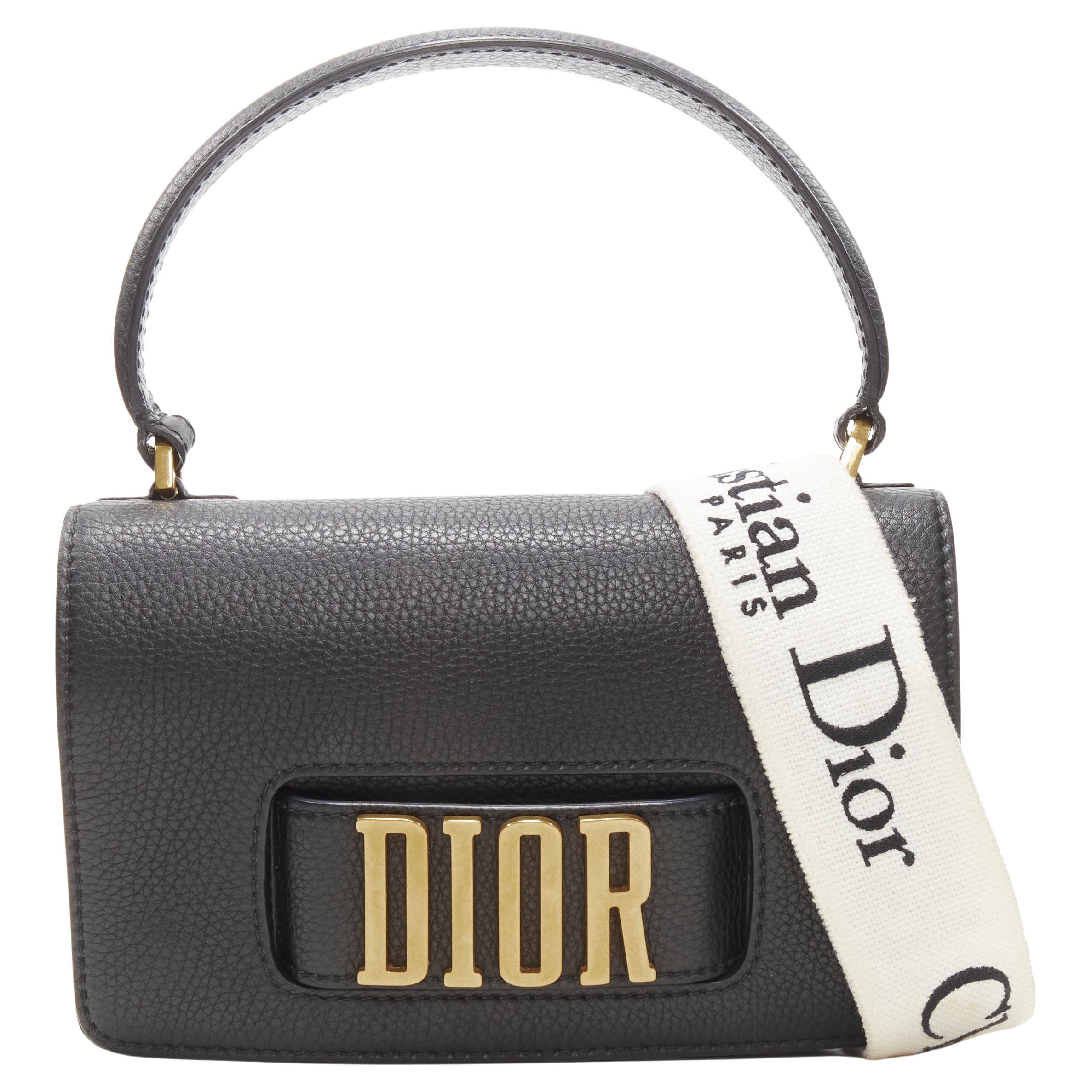CHRISTIAN DIOR Diorevolution black gold leather logo canvas strap top handle bag
