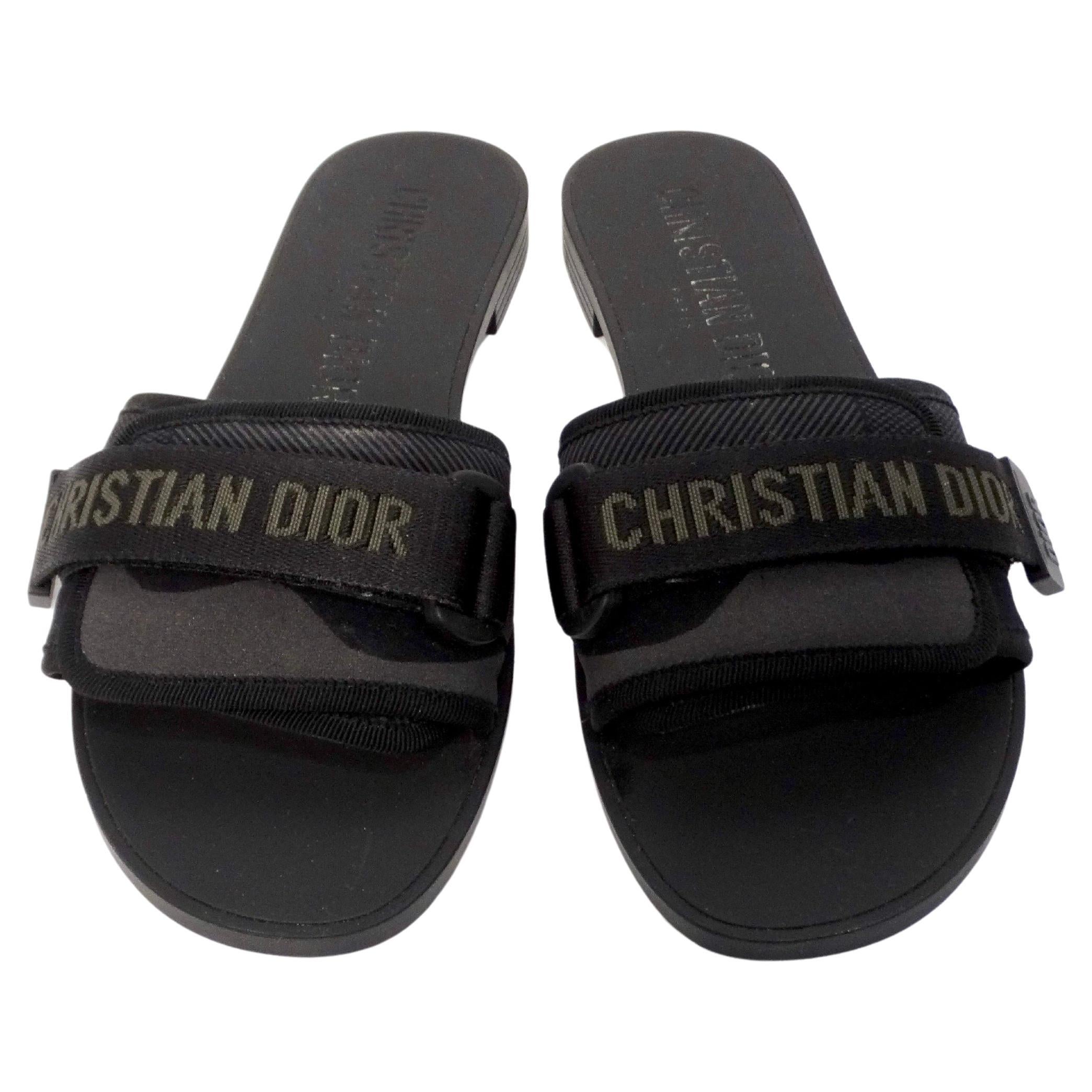 Christian Dior Dio(r)Evolution Sandalias negras con tira de velcro y ribete de grosgrain en venta