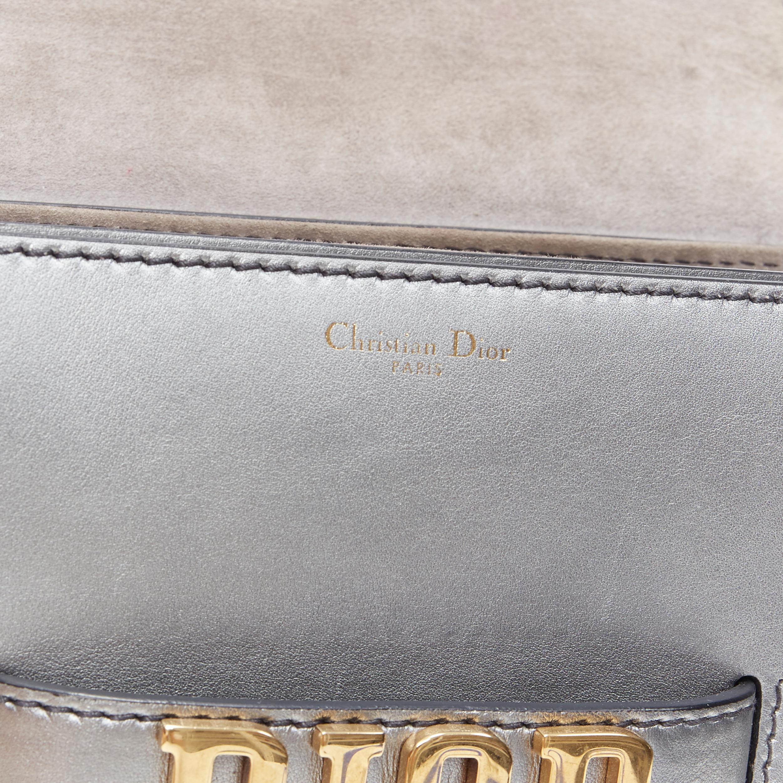 CHRISTIAN DIOR Dio(r)evolution silver leather gold logo strap flap crossbody bag 1