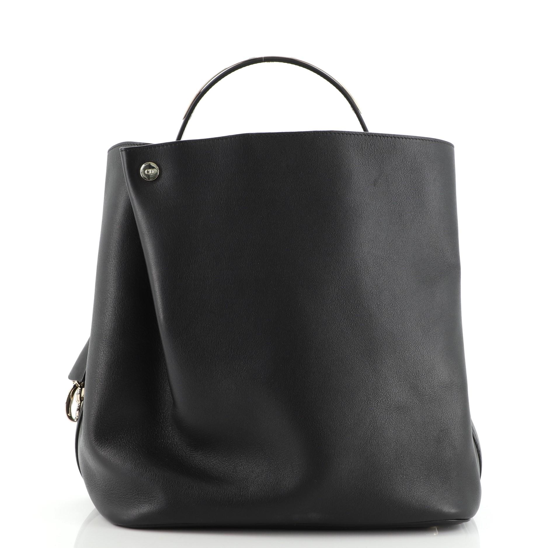 Black Christian Dior Diorific Bucket Bag Patch Embellished Leather Medium