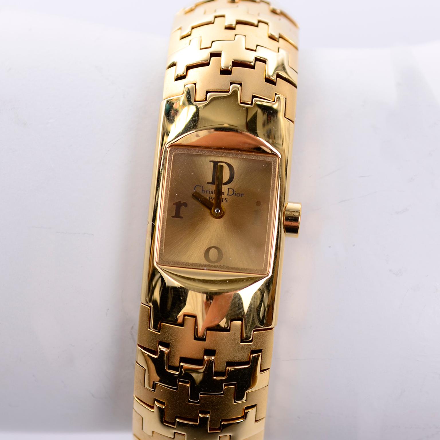Christian Dior Diorific Houndstooth Gold Plated Ladies Bracelet Watch Never Used 4