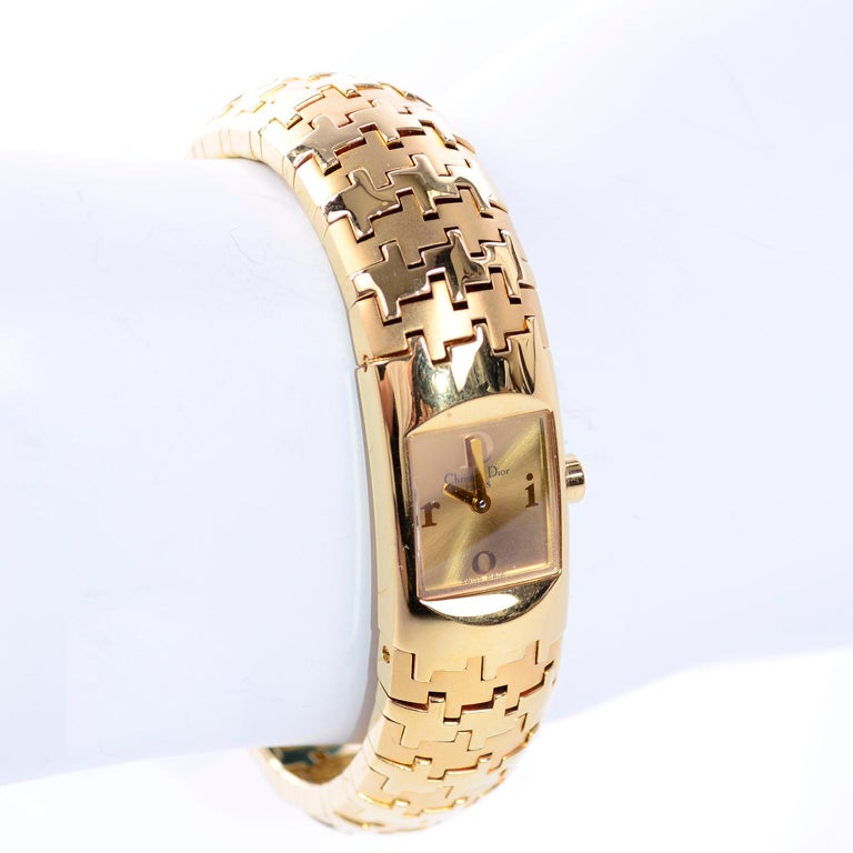 Christian Dior Diorific Houndstooth Gold Plated Ladies Bracelet Watch