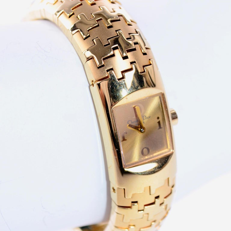 Christian Dior Diorific Houndstooth Gold Plated Ladies Bracelet Watch