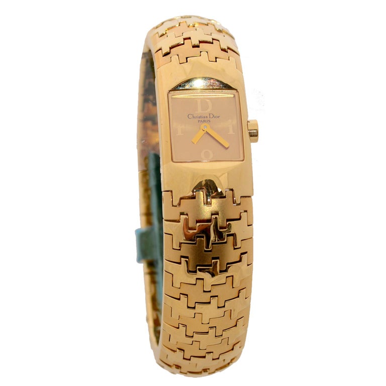 Christian Dior Diorific Houndstooth Gold Plated Ladies Bracelet Watch