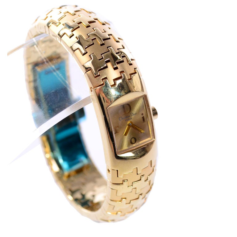 Christian Dior Diorific Houndstooth Gold Plated Ladies Bracelet Watch