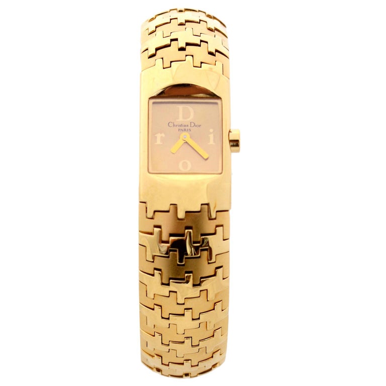 Christian Dior Diorific Houndstooth Gold Plated Ladies Bracelet Watch Never Used at 1stDibs