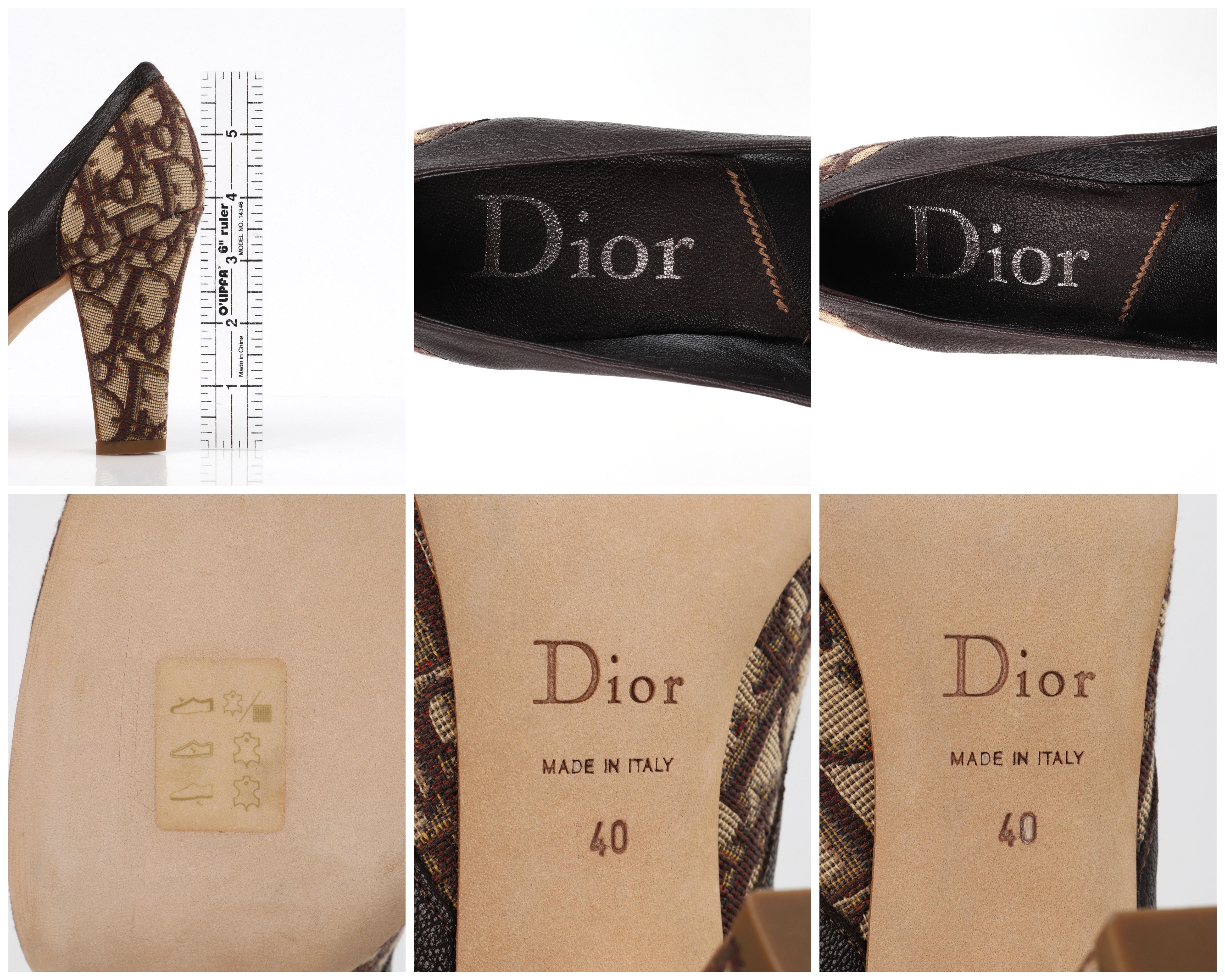 CHRISTIAN DIOR Diorissimo Brown Monogram Canvas Leather Rounded Toe Heels Pumps 3