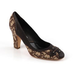 CHRISTIAN DIOR Diorissimo Brown Monogram Canvas Leather Rounded Toe Heels Pumps
