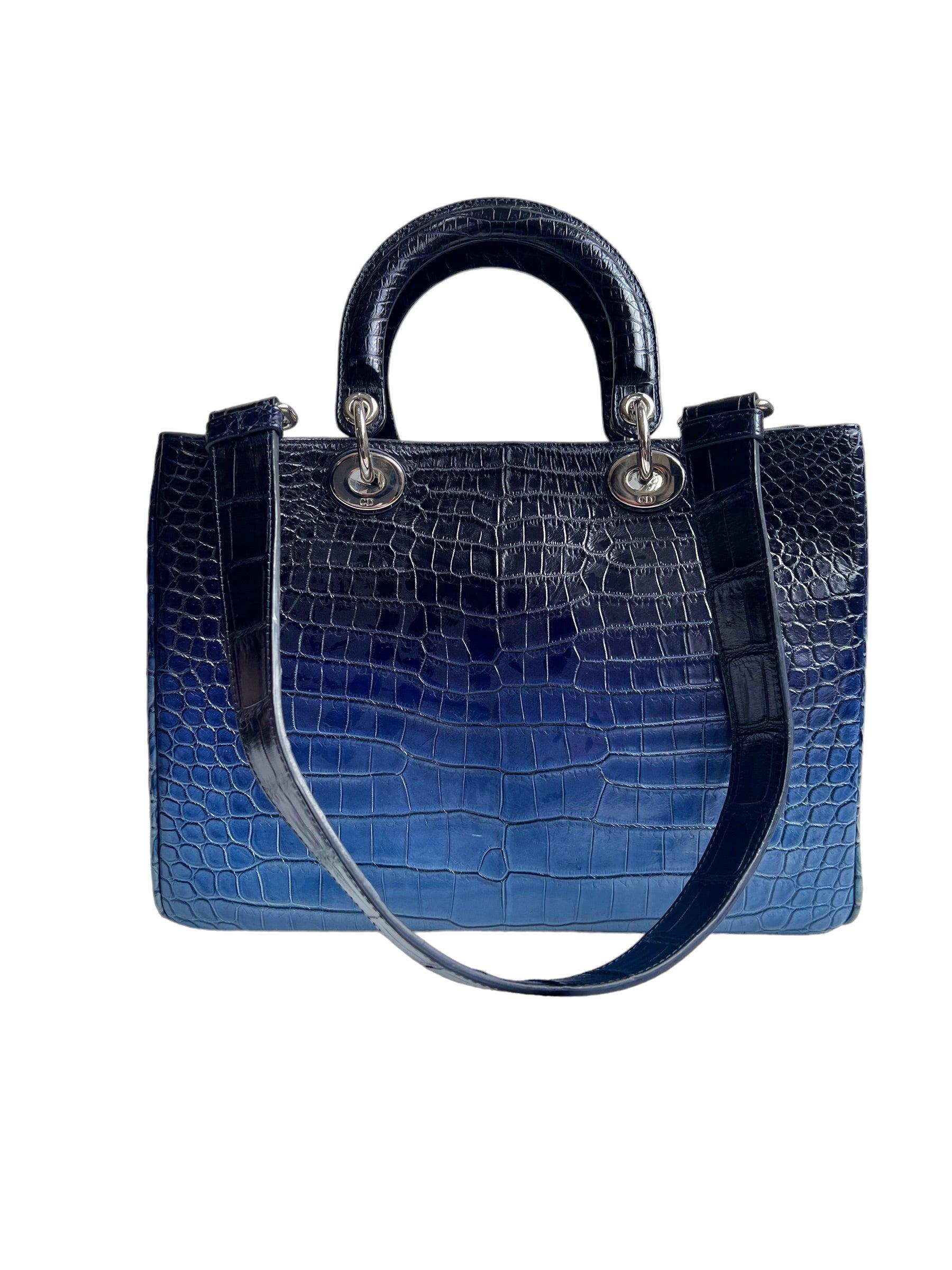 Violet Christian Dior Diorissimo Ombre Crocodile Tote Medium Bag en vente