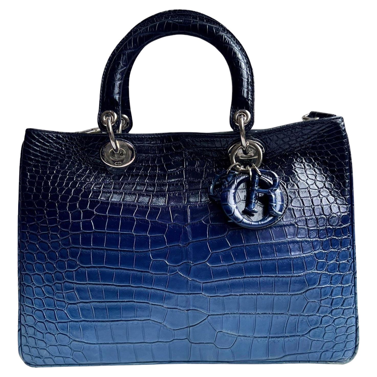 Christian Dior Diorissimo Ombre Crocodile Tote Medium Bag For Sale