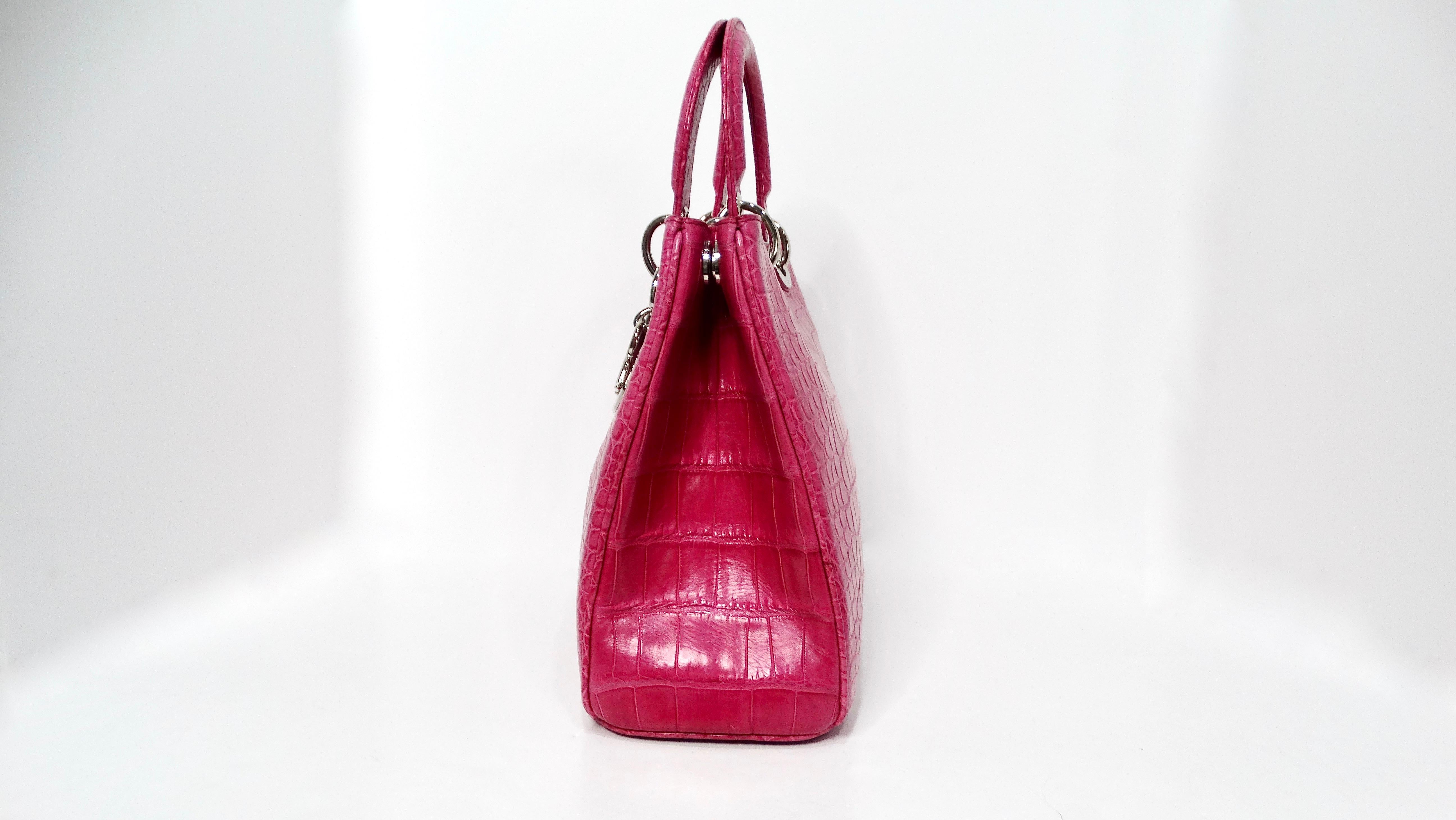 Christian Dior Diorissimo Purple Pink Crocodile Lady Dior Handbag Rojo en venta