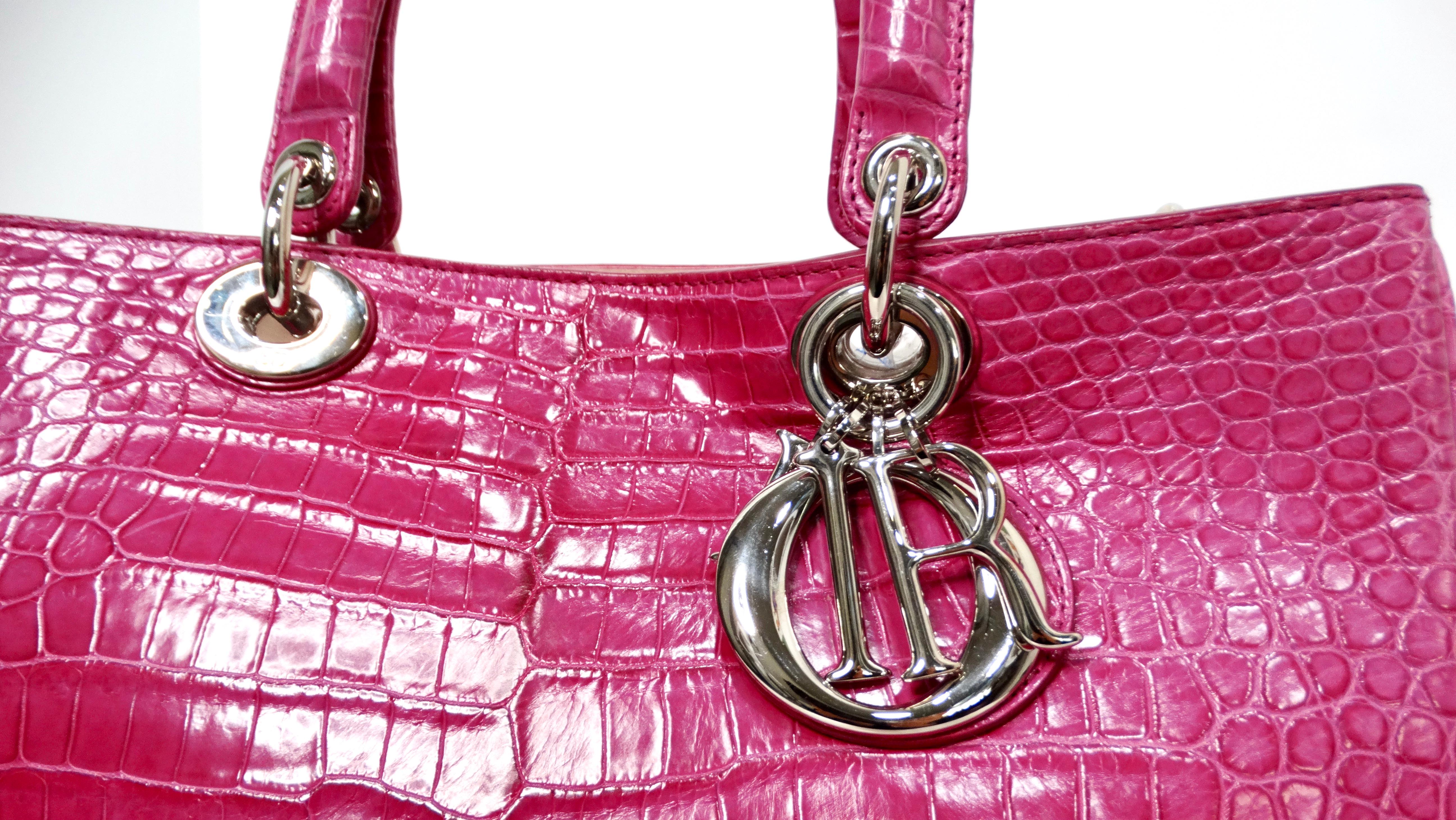 Christian Dior Diorissimo Purple Pink Crocodile Lady Dior Handbag en Bueno estado para la venta en Scottsdale, AZ
