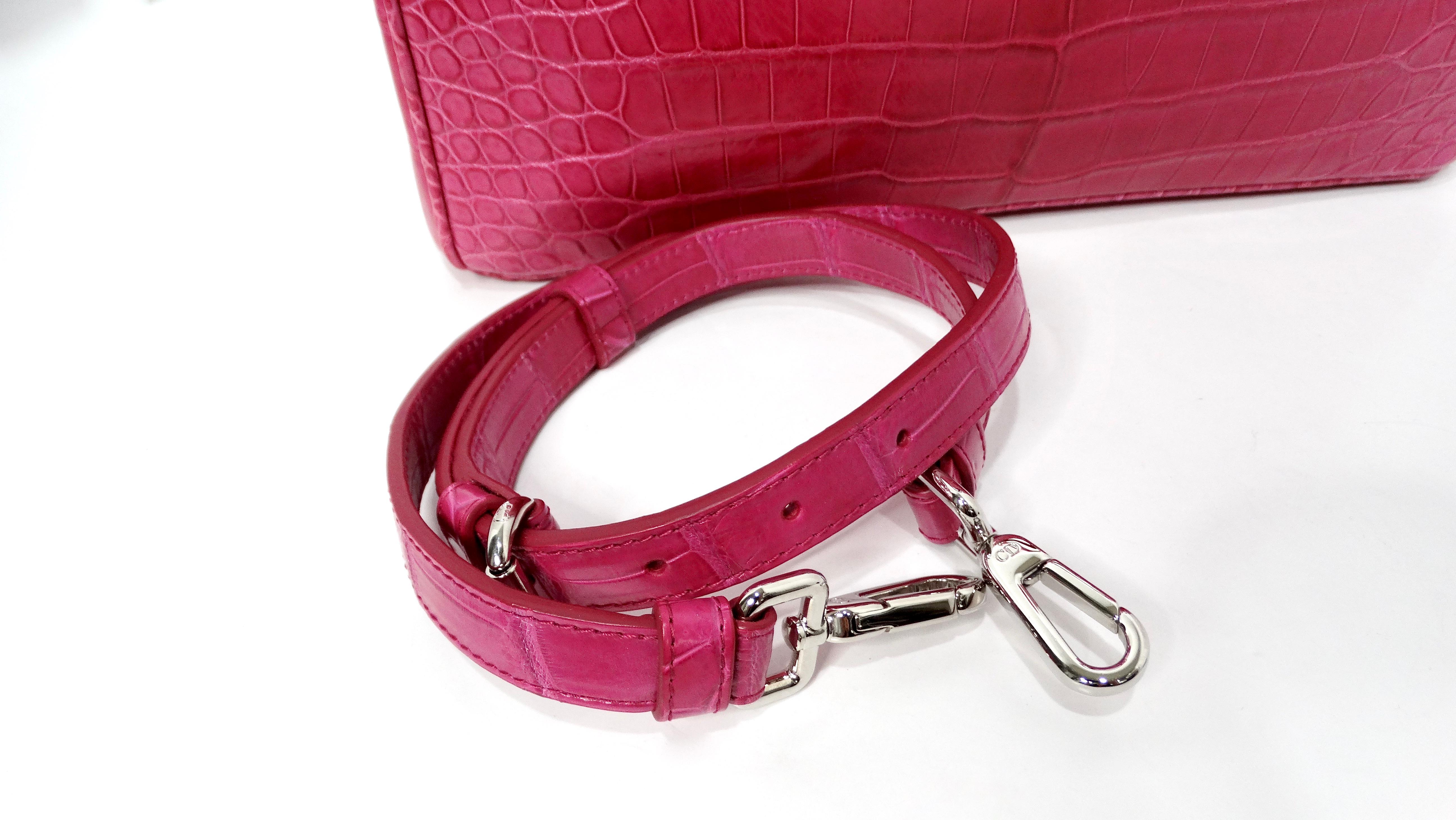 De las mujeres Christian Dior Diorissimo Purple Pink Crocodile Lady Dior Handbag en venta