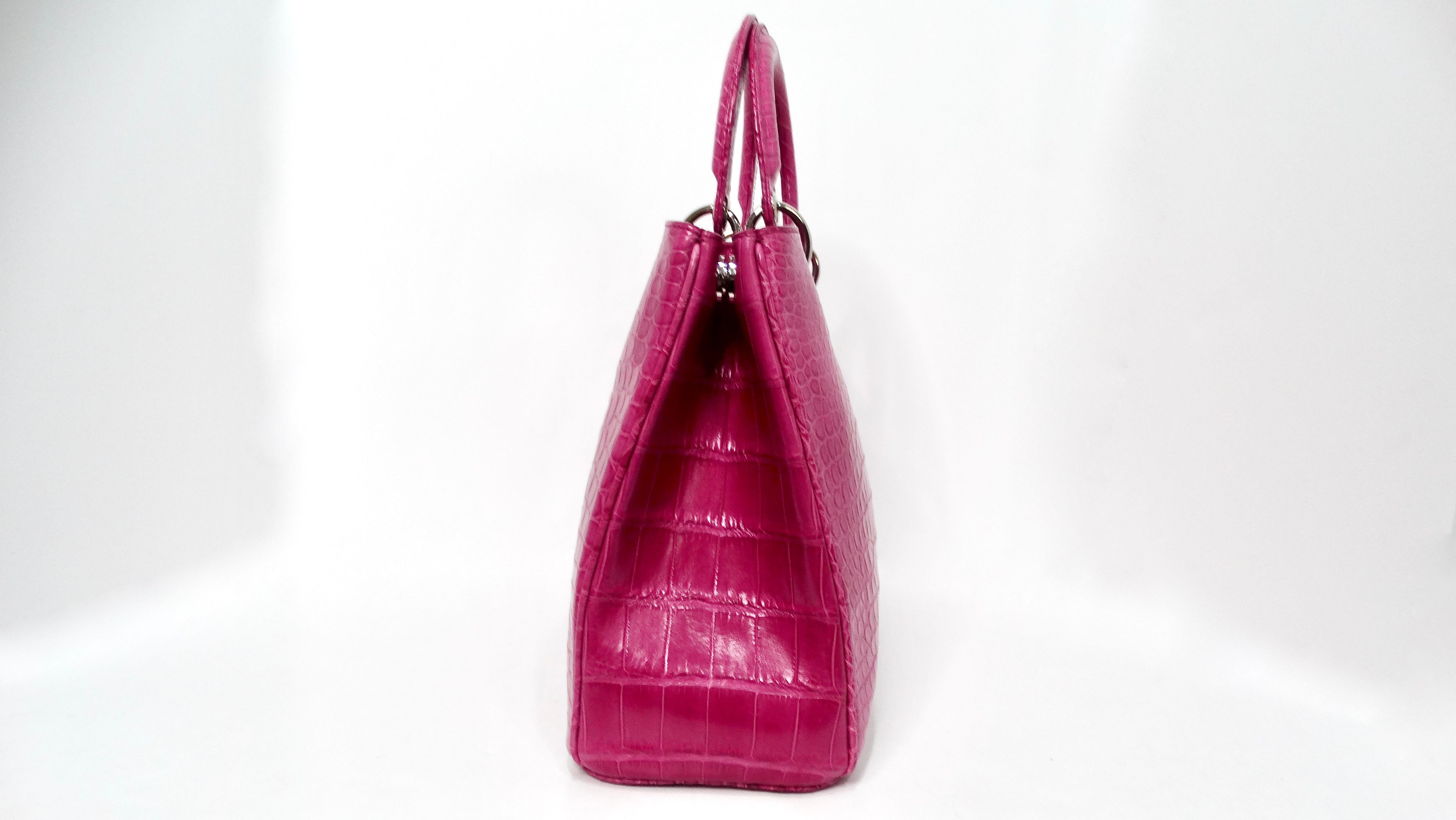 Christian Dior Diorissimo Purple Pink Crocodile Lady Dior Handbag en venta 1