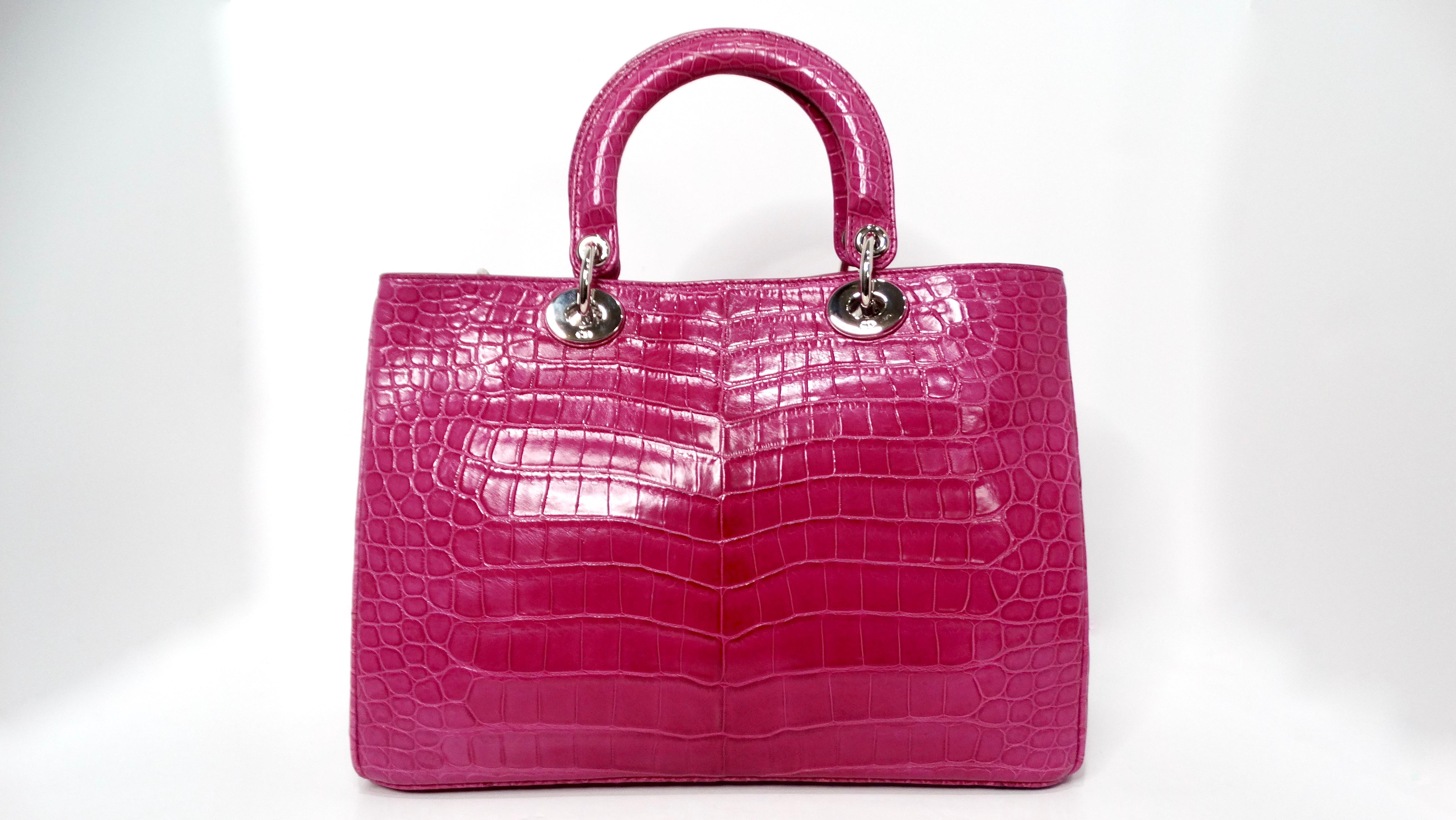 Christian Dior Diorissimo Purple Pink Crocodile Lady Dior Handbag en venta 2