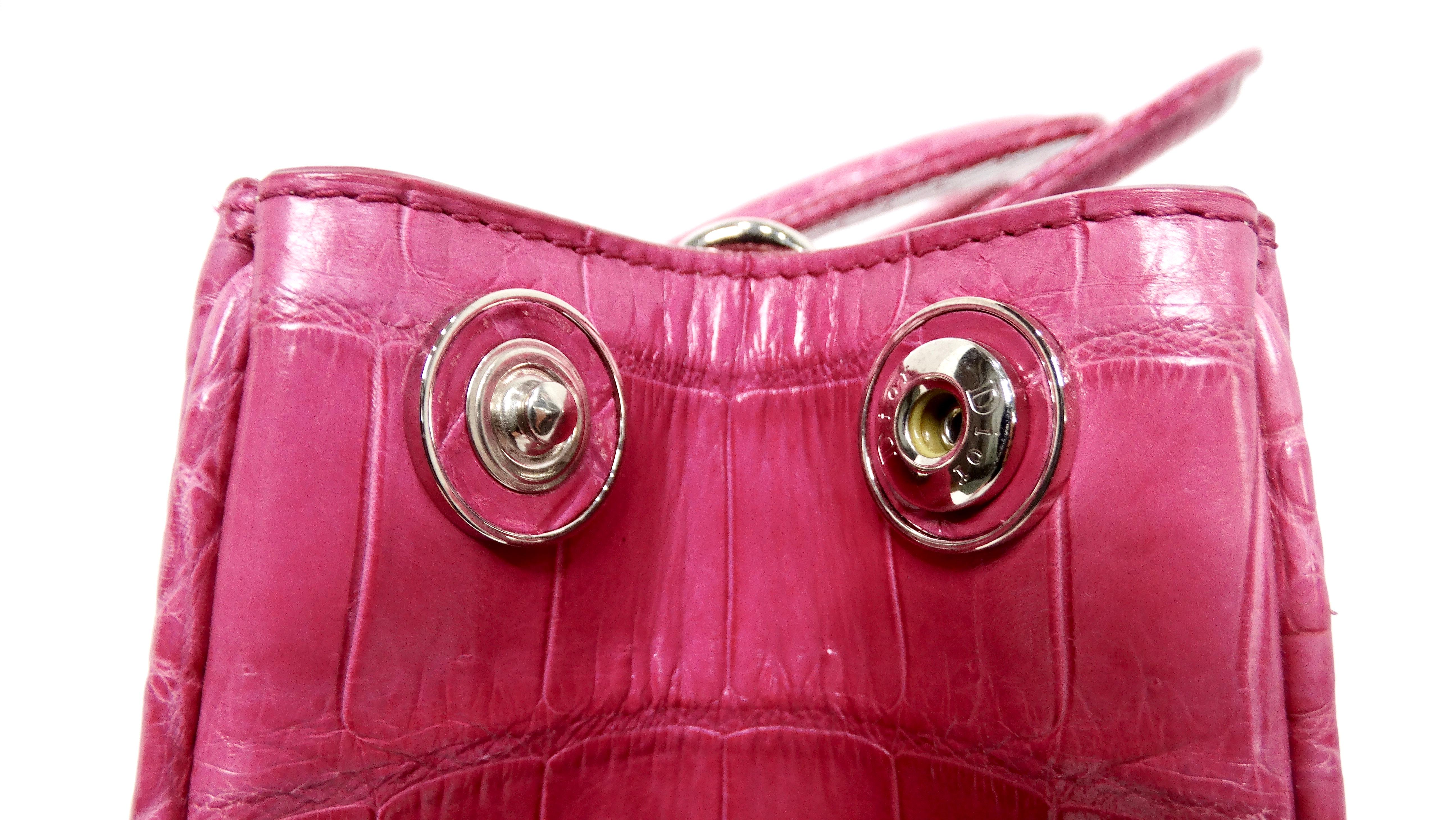 Christian Dior Diorissimo Purple Pink Crocodile Lady Dior Handbag en venta 3