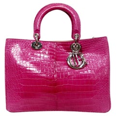 Christian Dior Diorissimo Purple Pink Crocodile Lady Dior Handbag
