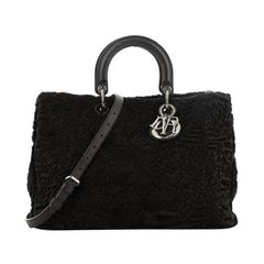 Christian Dior Diorissimo Tote Embroidered Astrakhan Fur Large