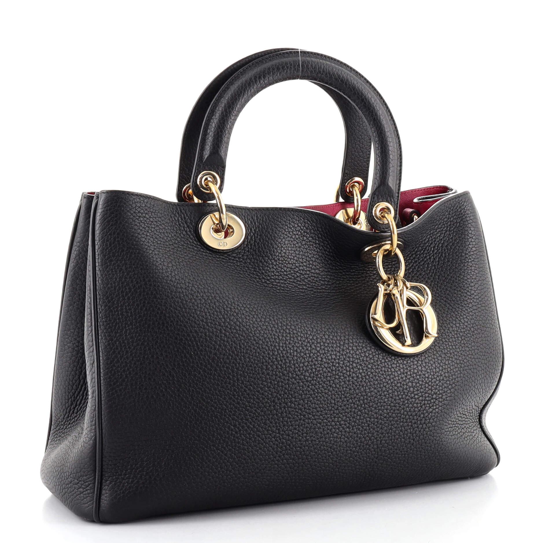 Christian Dior Diorissimo Tote aus gekörntem Leder Medium (Schwarz)