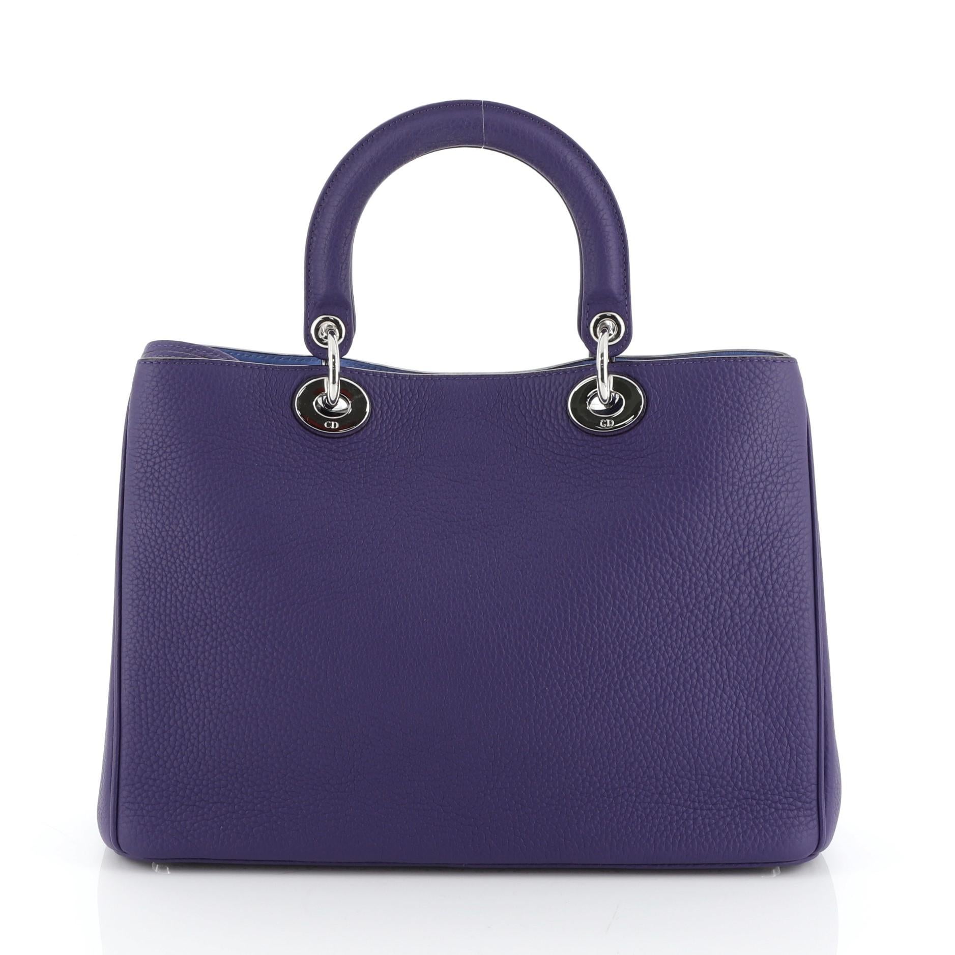 Purple Christian Dior Diorissimo Tote Pebbled Leather Medium