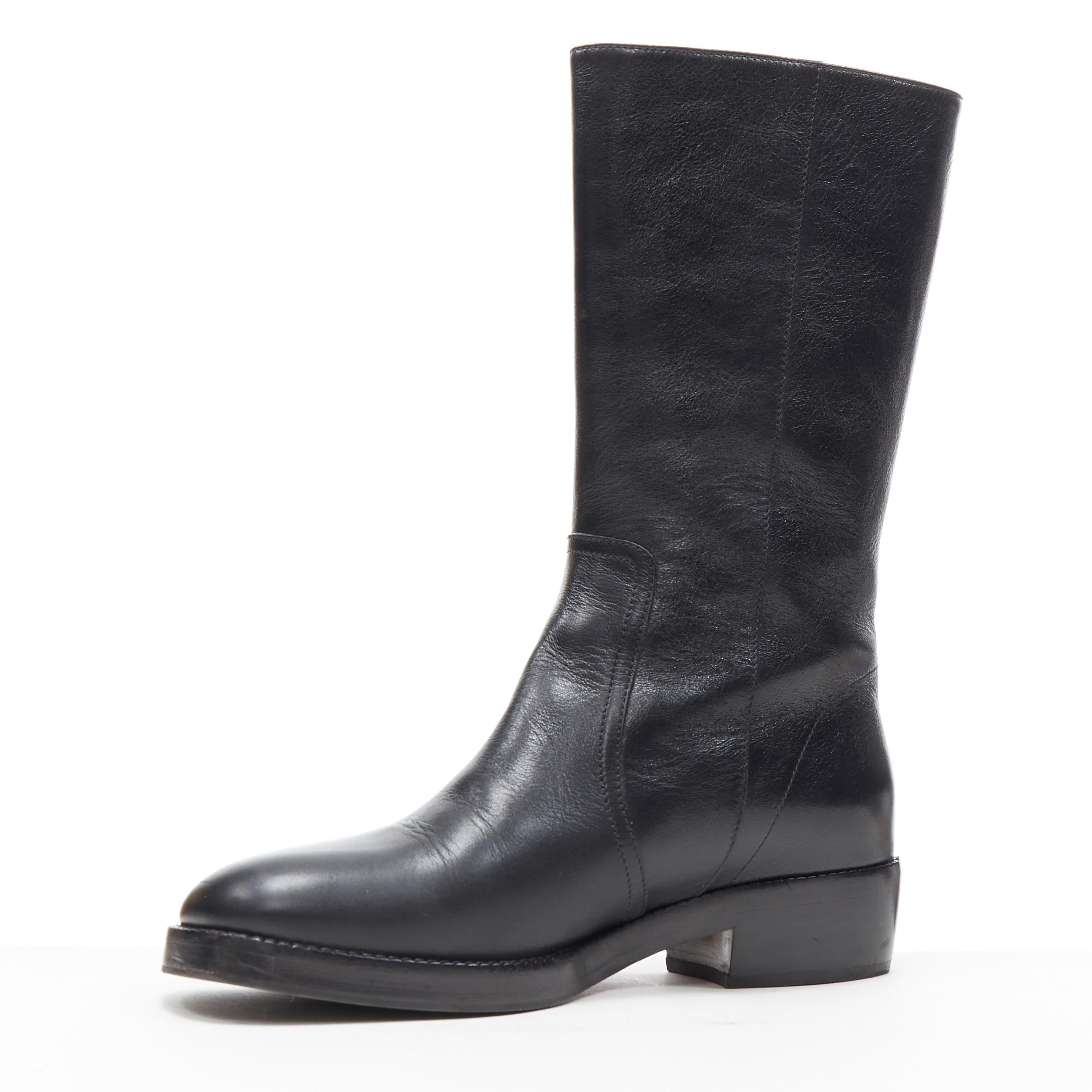 Black CHRISTIAN DIOR Diorodeo shiny calfskin leather tall flat riding boot EU38 D