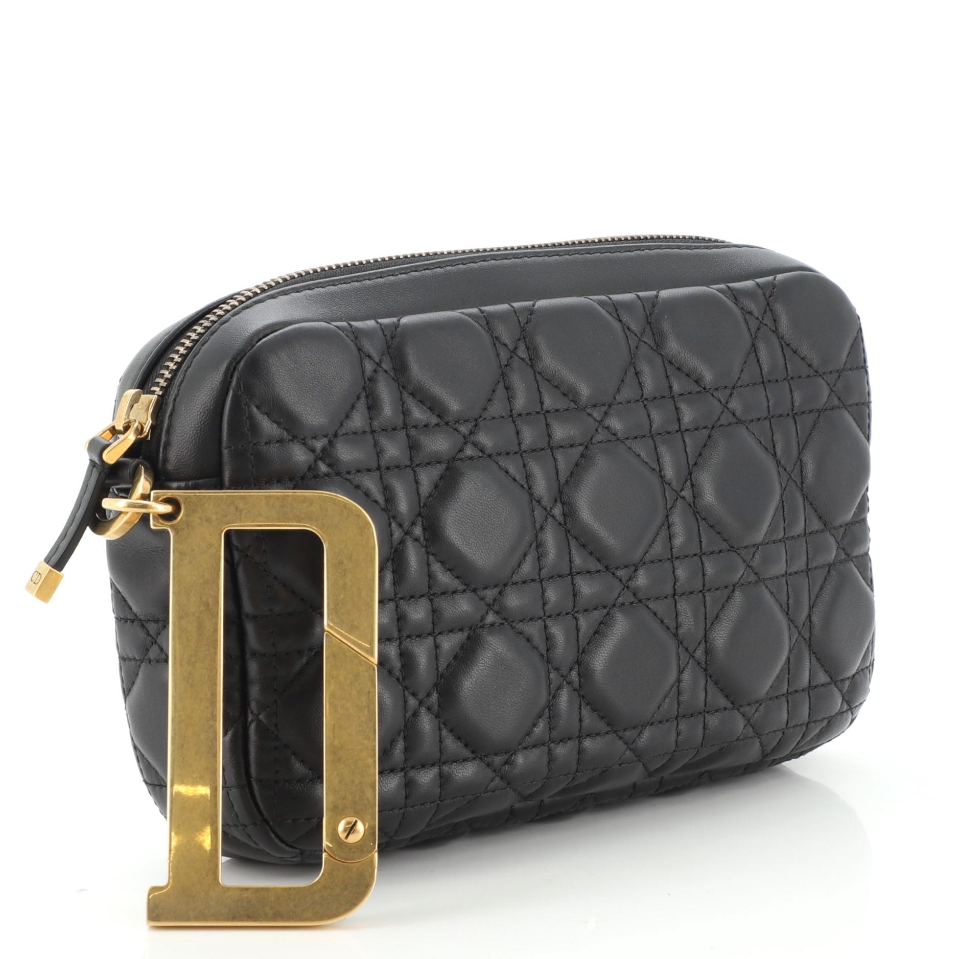 Christian Dior Diorquake Embrague Cannage Acolchado Piel de Cordero Pequeño Negro